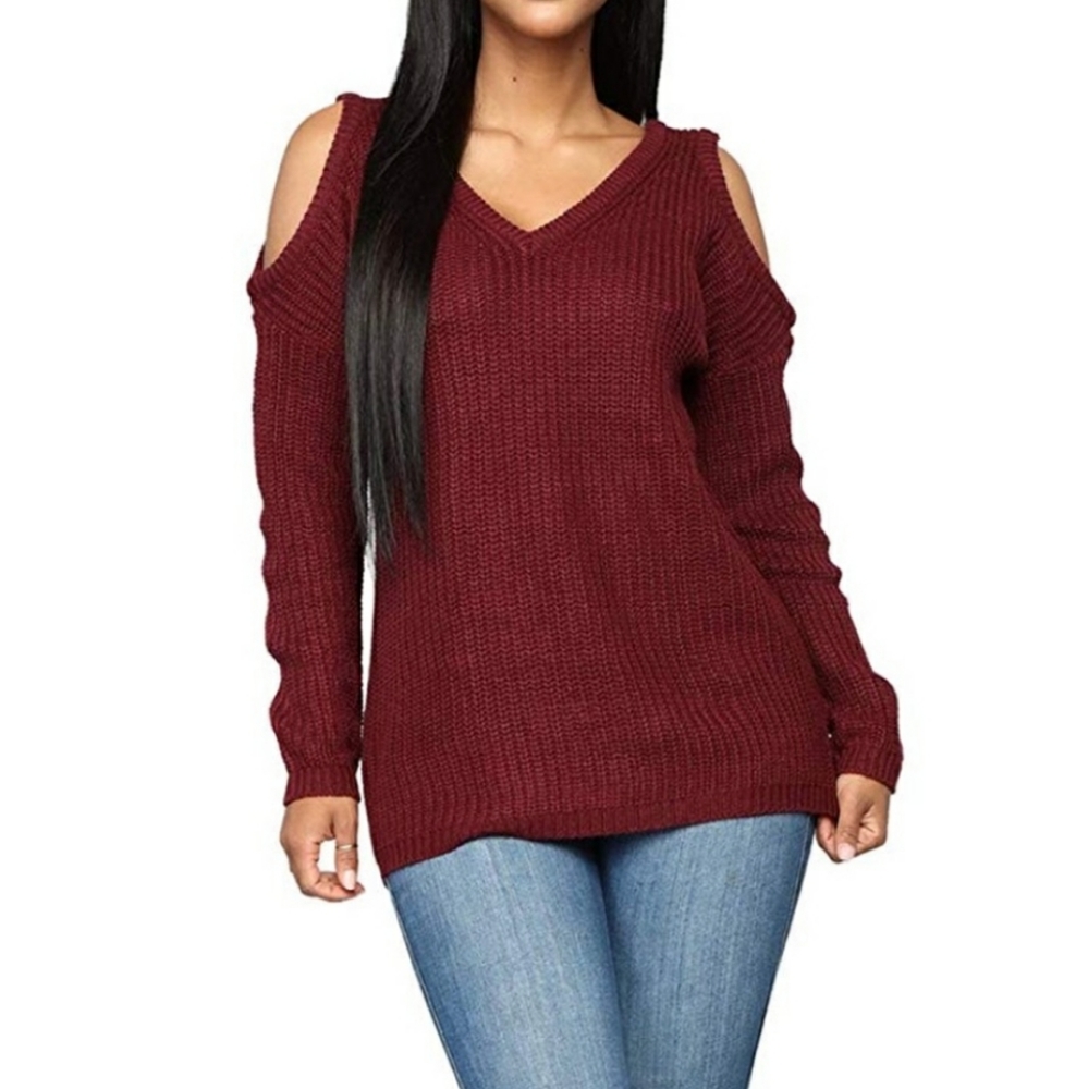 Hunter Green Cold Shoulder Sweater